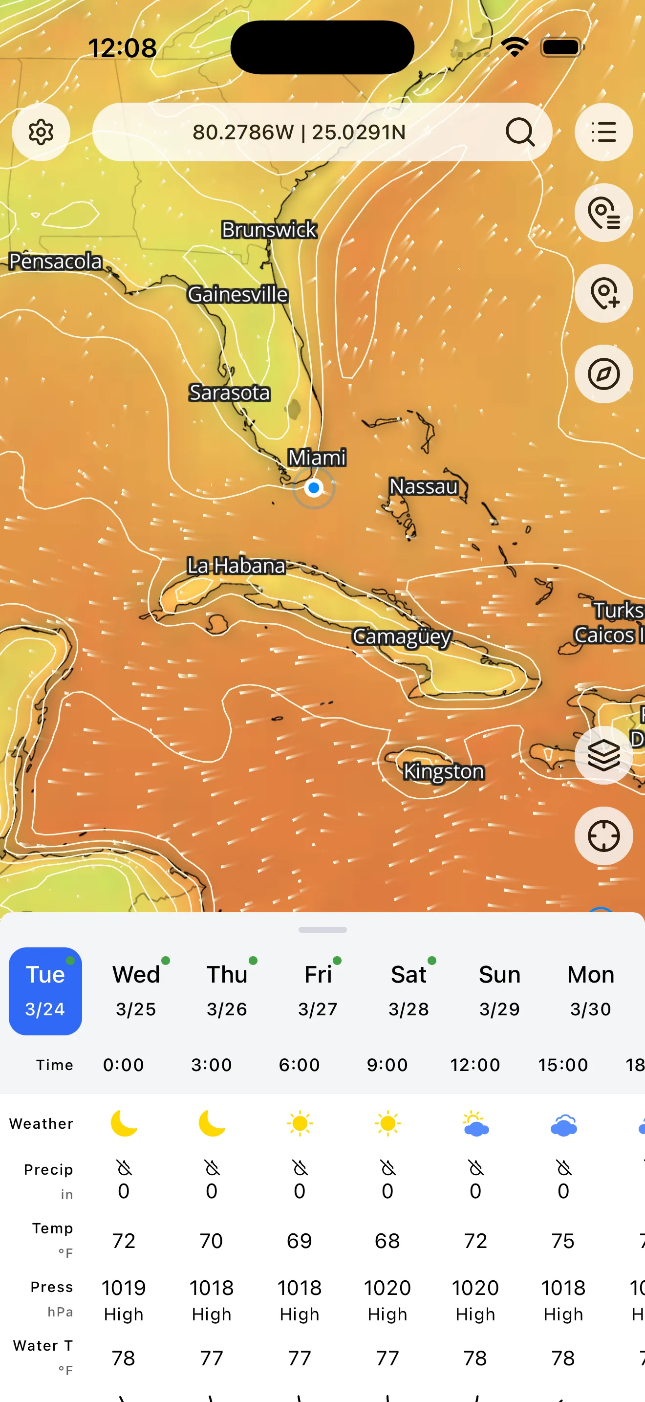 SunnyFish full marine weather forecast screen
