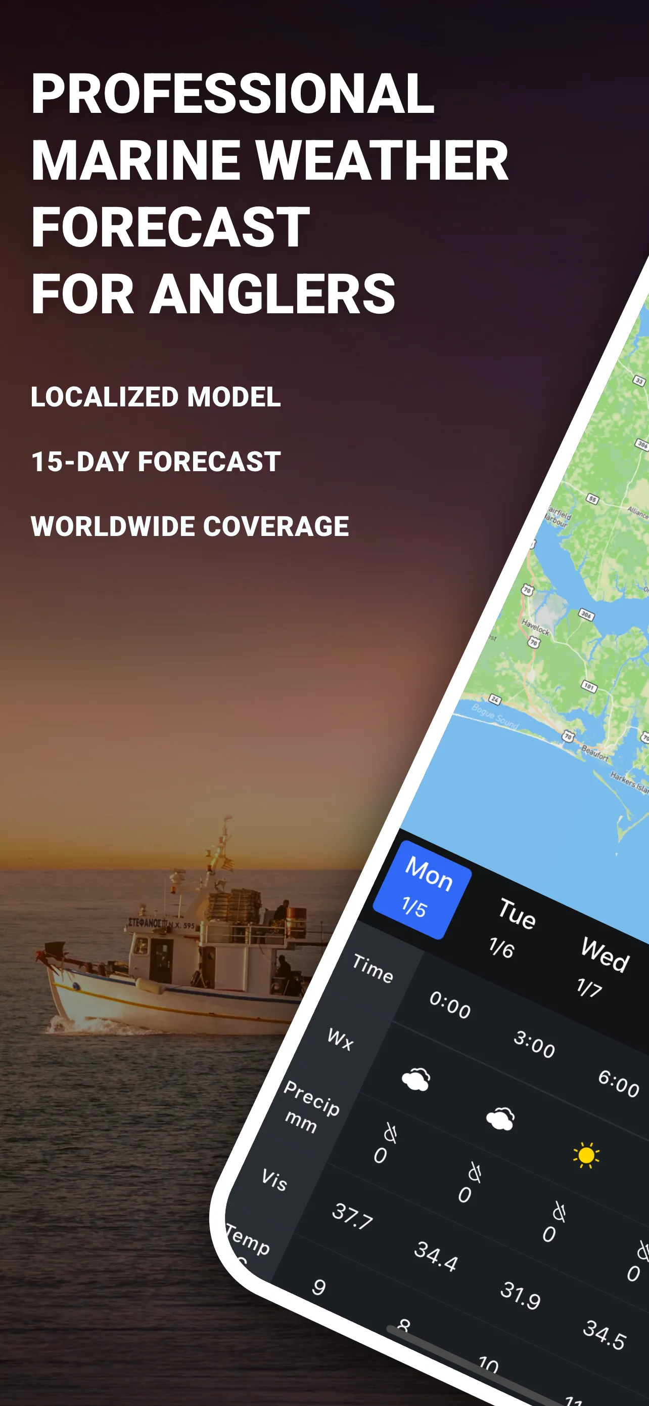 SunnyFish marine weather forecast overview screenshot